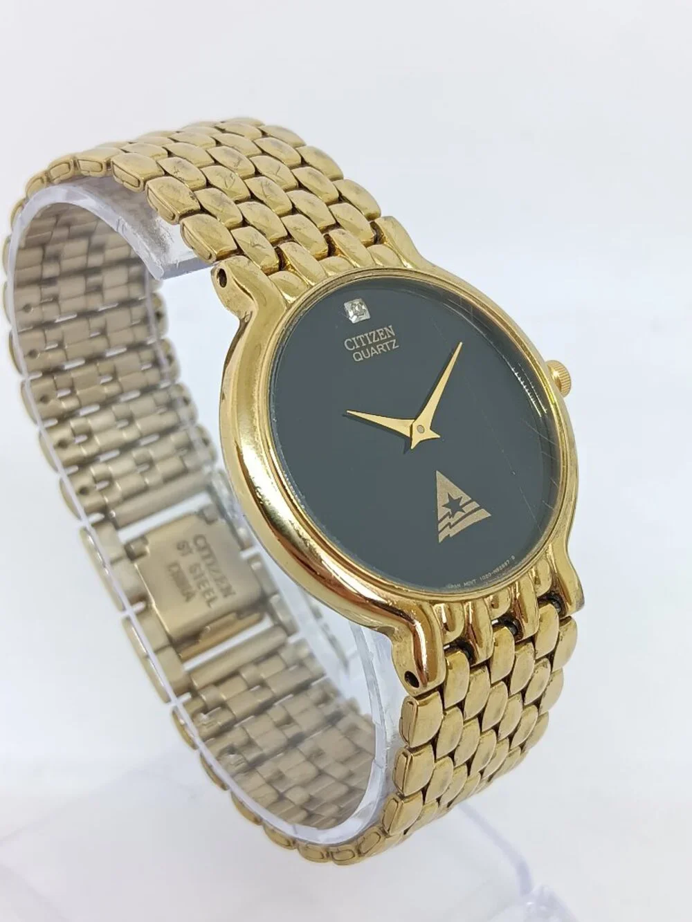 VINTAGE 1993 Citizen 1020-S54562 Men's 32mm Black Dial Gold Tone CSC Logo Watch